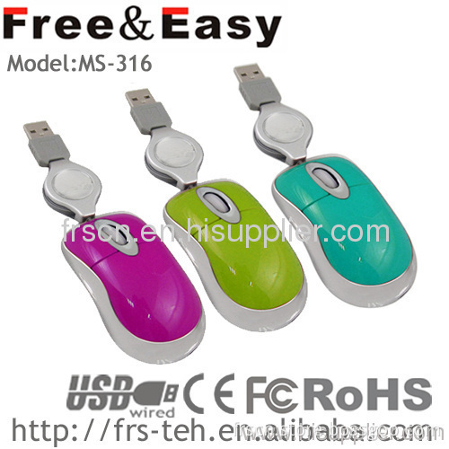 Ms-316 Retractable Wired Optical Usb Cable Mouse